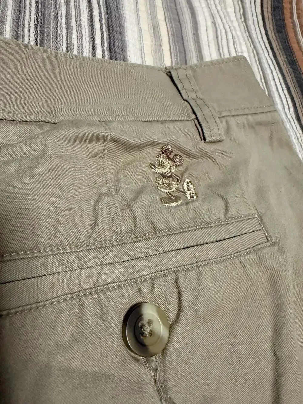 Disney Parks Mickey Mouse Embroidered Khaki Chino Shorts